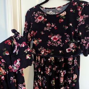 Breastfeeding dress and matching blanket and hat for baby